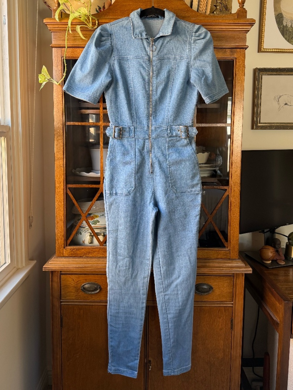 Haute Monde short-sleeve denim jumpsuit